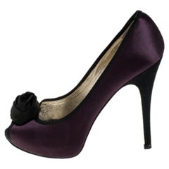 Valentino Purple/Black Two Tone Satin Rosette Peep Toe Platform Pumps Size 40