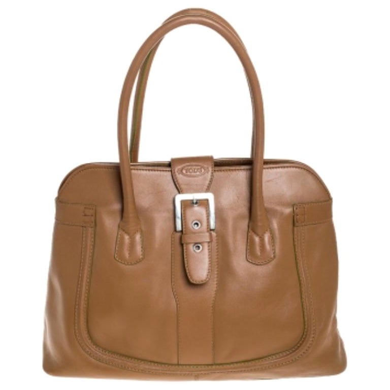Tod's Tan Leather Buckle Satchel in vendita