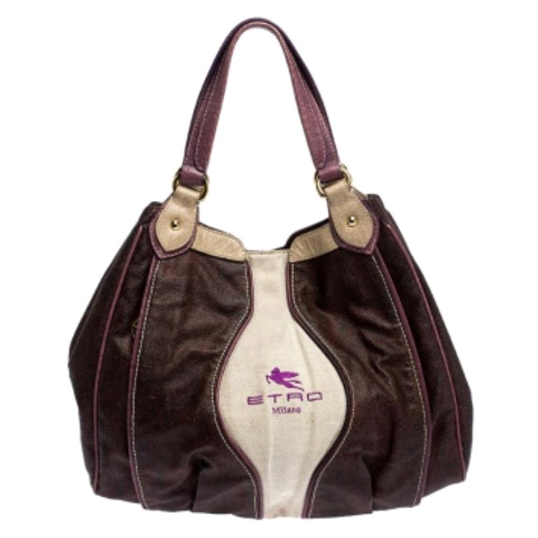 Etro Brown Paisley Printed Coated Canvas Hobo en venta
