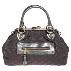Marc Jacobs Grey/Silver Quilted Leather Stam Shoulder Bag