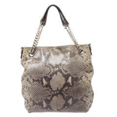 Michael Kors Green/Black Python Embossed Suede Chain Tote