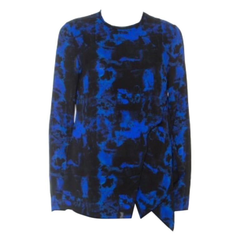 Proenza Schouler Top a capas de seda con estampado de graffiti índigo S en venta