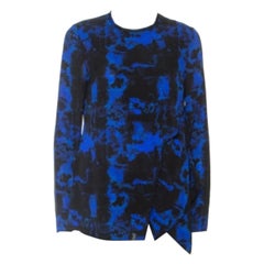 Proenza Schouler Indigo Graffiti Print Silk Layered Top S