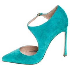 Sergio Rossi Aqua Blue Suede Mary Jane Ankle Strap Pumps Size 40