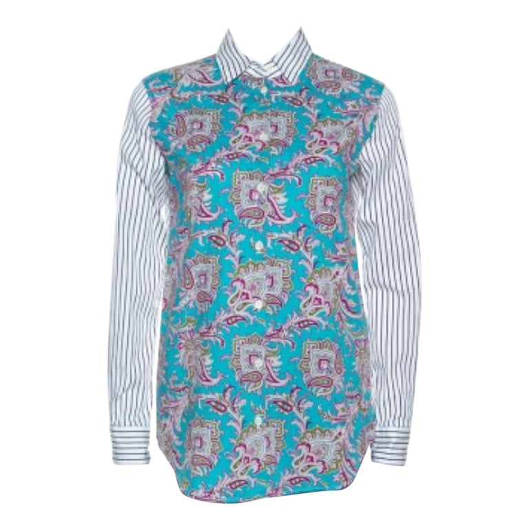Etro Camisa de algodón con estampado de cachemira y rayas multicolor S