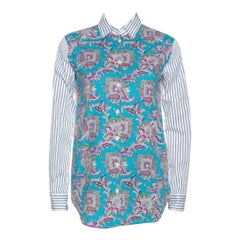Etro Multicolor Paisley and Striped Print Cotton Button Front Shirt S