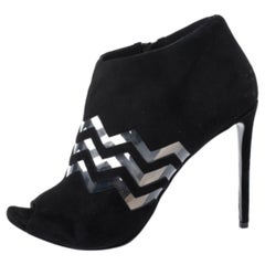 Nicholas Kirkwood Black Suede And PVC Chevron Peep Toe Ankle Booties Size 40