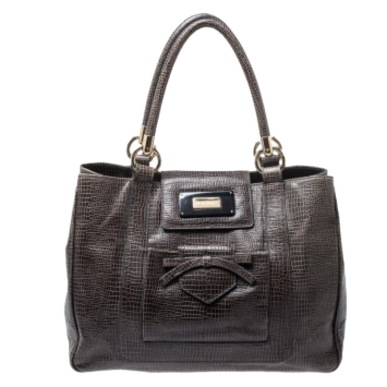 Emporio Armani Olivgrüne Tasche mit Krokoprägung aus Leder mit Vordertasche