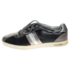 Dolce & Gabbana Metallic Black/Grey Leather Striped Lace Up Sneakers Size 40