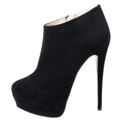 Used Giuseppe Zanotti Black Suede Platform Ankle Booties Size 37.5
