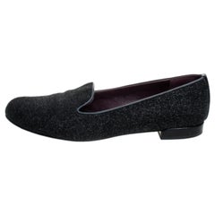 Stuart Weitzman Black Glitter Leather Smoking Slippers Size 37.5