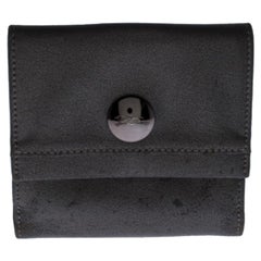Longchamp Metallic Grey Leather Flap Button Compact Wallet