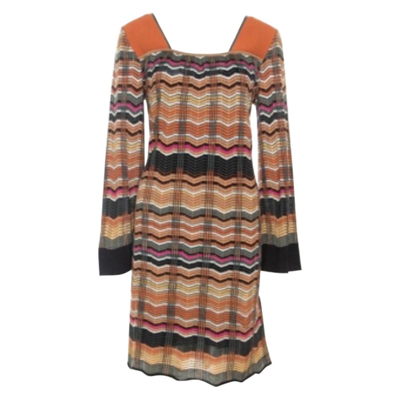 M Missoni Multicolore Chevron Knit Wool Blend Dress L en vente