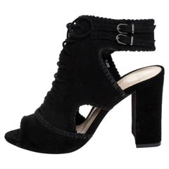 Alexandre Birman Black Suede Abbe Peep Toe Lace Booties Size 37