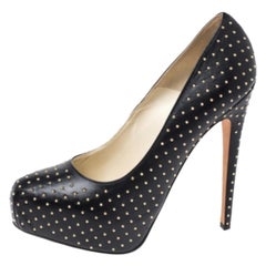 Brian Atwood Black Leather Studded Platform Pumps Size 38.5