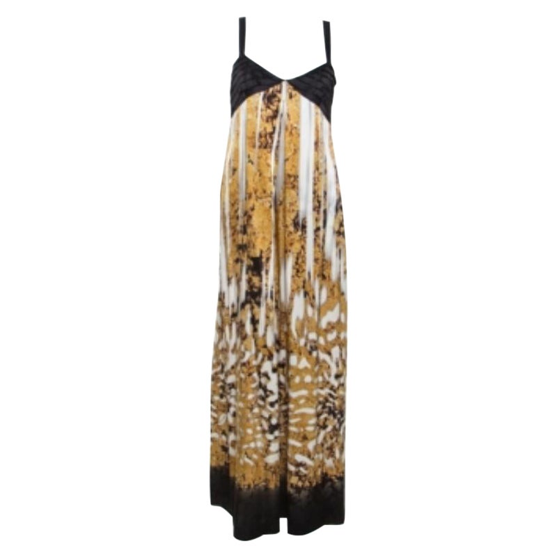 Just Cavalli Robe longue à corsage plissé en soie imprimée multicolore L