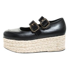 Marni Black Leather Buckle Detail Platform Espadrilles Flats Size 38