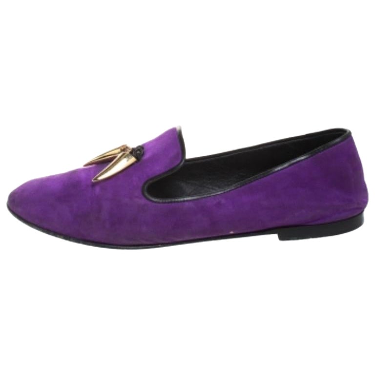 Giuseppe Zanotti Purple Suede Kevin Shark Tooth Tassel Smoking Slippers Size 38 in vendita
