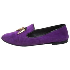 Giuseppe Zanotti Purple Suede Kevin Shark Tooth Tassel Smoking Slippers Size 38
