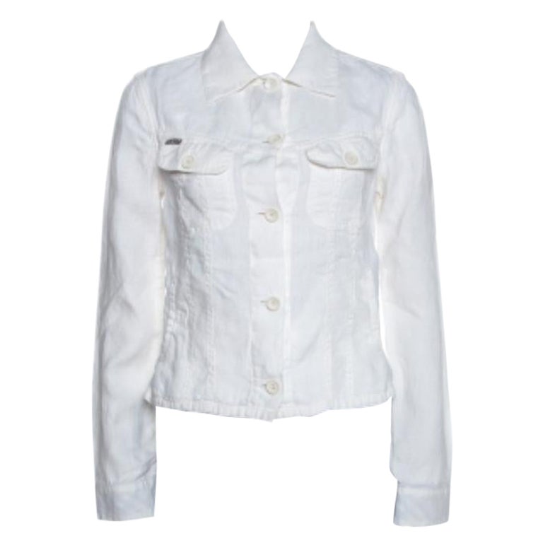 Burberry Off White Linen Pocket Detail Button Front Shirt S im Angebot