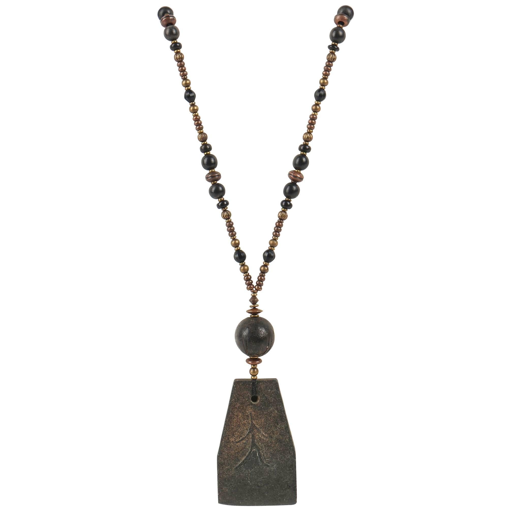 SUSAN GREEN "Banda" Brass Stone Amulet Pendant Artwear Necklace OOAK