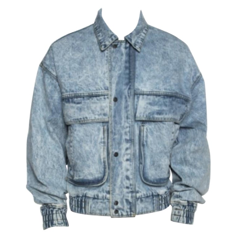 Amiri Blau Acid Washed Denim Zip Front Bomber Jacke S im Angebot
