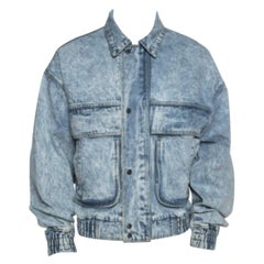 Amiri Blue Acid Washed Denim Zip Front Bomber Jacket S