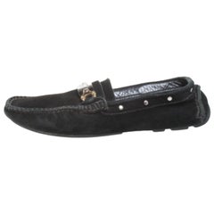 Dolce & Gabbana Black Suede Metal Logo Slip On Loafers Size 41
