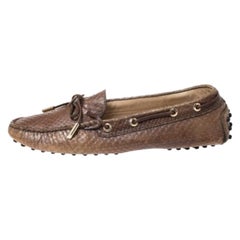 Tod's Brown Python Leather Bow Loafers Size 39.5