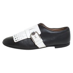 Tod's Bi Color Leather Fringe Detail Monk Flats Size 36