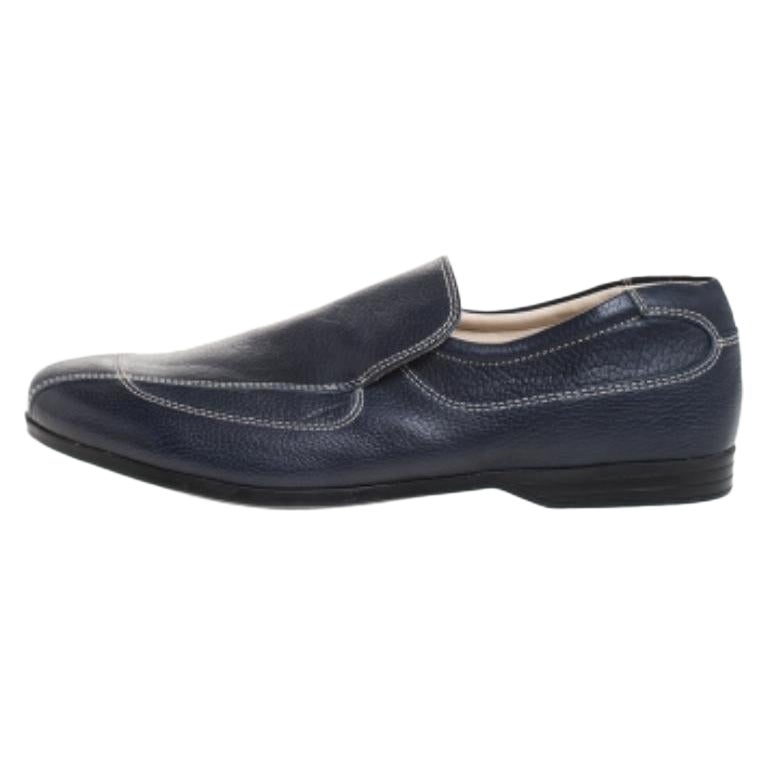 Prada Blau Stitch Detail Leder Slip On Loafers Größe 41 im Angebot