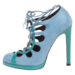 Roberto Cavalli Blue Nubuck And Patent Lace Up Platform Pumps Size 39