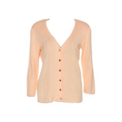 Escada Peach Rib Knit Padded Shoulder Button Front Cardigan M
