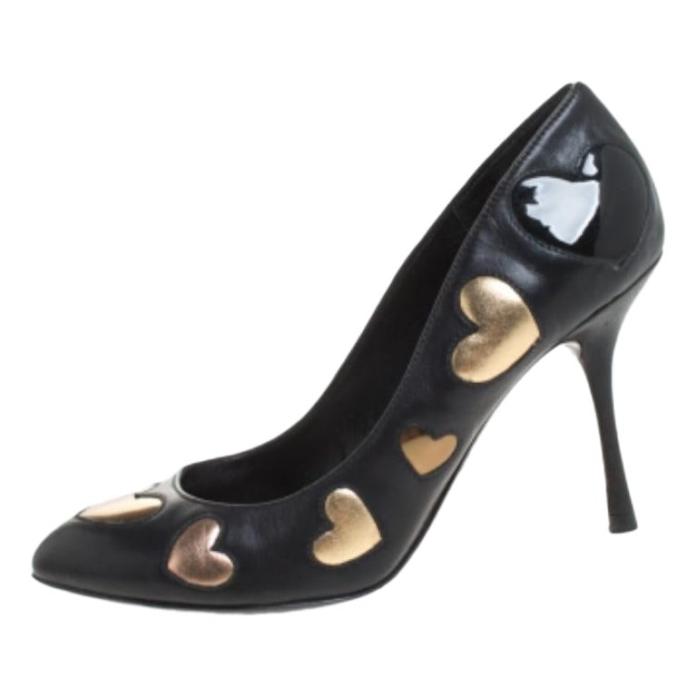 Dolce & Gabbanna - Pumps a punta con cuore in pelle nera - misura 36,5 in vendita