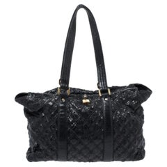 Marc Jacobs Black Quilted Snakeskin Embossed Leather Tote