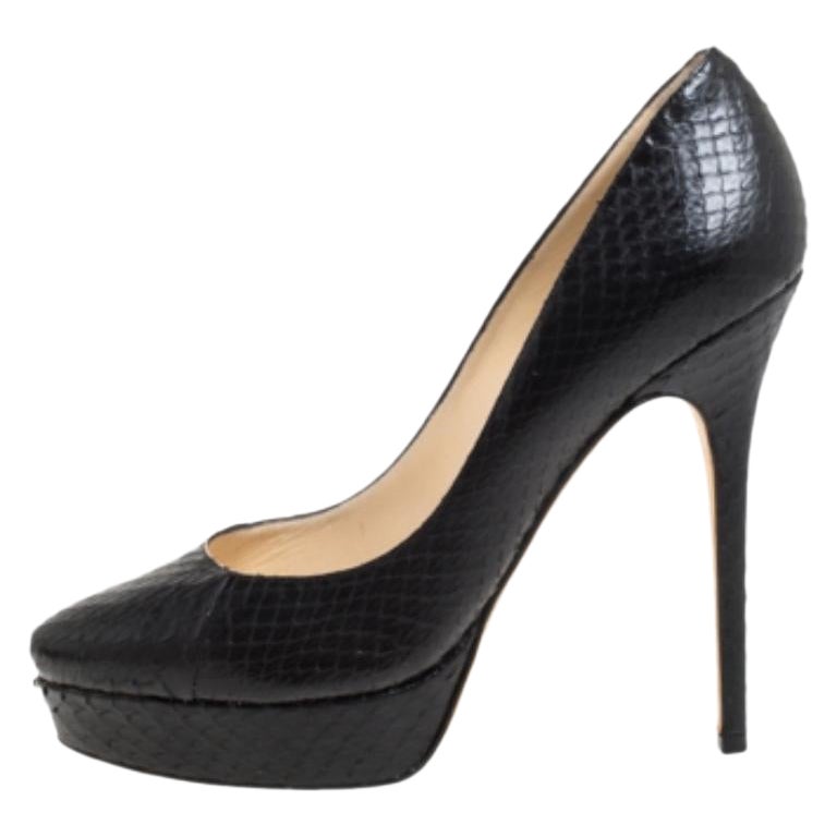 Jimmy Choo - Escarpins à plateforme Cosmic en cuir de python noir - Taille 39 en vente