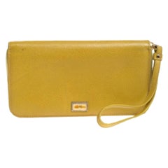 Dolce & Gabbana Paglia Yellow Leather Strappy Zip Around Wallet