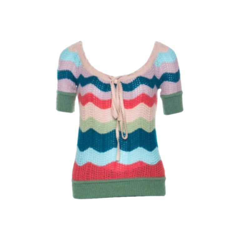 Missoni - Top à manches courtes en laine rayée multicolore S en vente