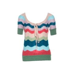 Missoni Multicolor Striped Wool Short Sleeve Top S