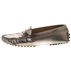 Tod's Metallic Leather Penny Loafers Size 36.5