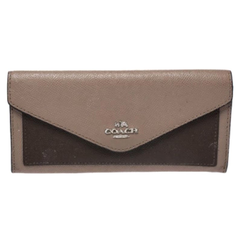 Coach Beige/Olive Green Leather Colorblock Continental Wallet im Angebot
