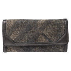 Burberry Metallic Grey Smoke Check Canvas and Leather Flap Continental Wallet