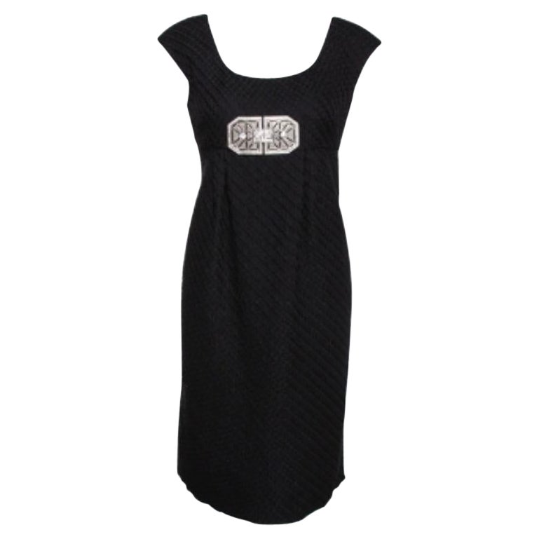 Valentino Vestido negro de lana texturizada con pedrería M
