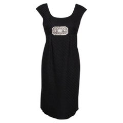 Valentino Black Textured Wool Bejewelled Sheath Dress M