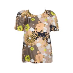 See by Chloe Multicolor Floral Printed Silk Short Sleeve Top S