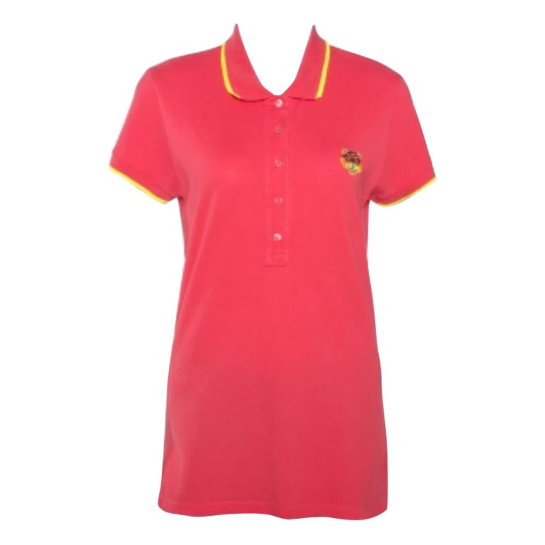 Kenzo Coral Pink Cotton Pique Tiger Embroidered Polo T-Shirt M en vente
