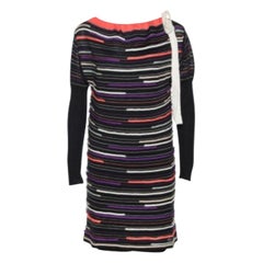 M Missoni Black Embossed Stripe Lurex Wool Knit Mini Dress S