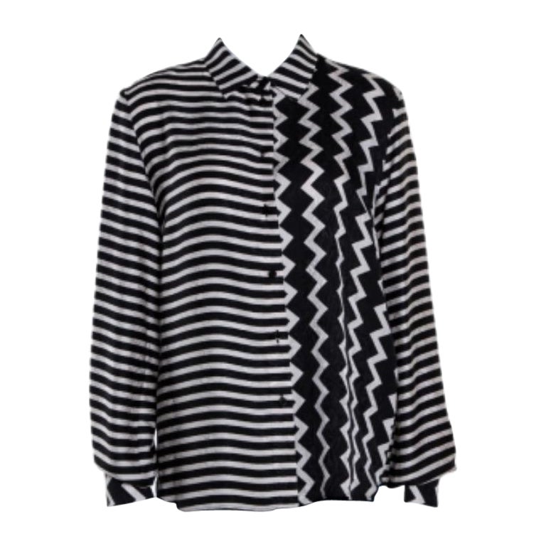 Stella McCartney Monochrome Silk Multiprint Long Sleeve Shirt M in vendita