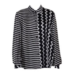 Stella McCartney Monochrome Silk Multiprint Long Sleeve Shirt M