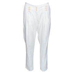 Stella McCartney Cream Coated Silk Button Detail Tapered Trousers S